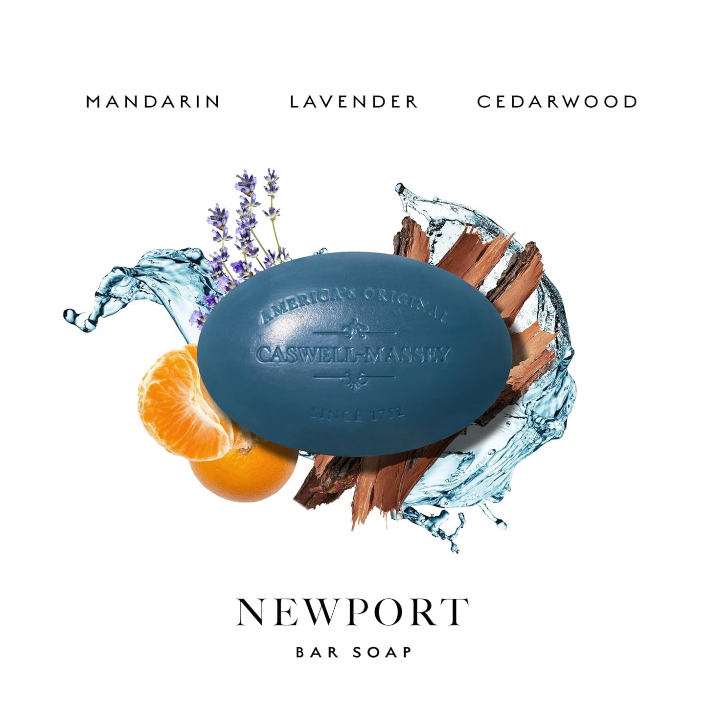 Caswell-Massey Newport Men’s Bar Soap, Sophisticated Marine Scent, Moisturizing Natural Body Wash for Bath, Face & Hands, Triple-Milled with Essential Oils, Plant-Based & Cruelty-Free, 5.8 oz