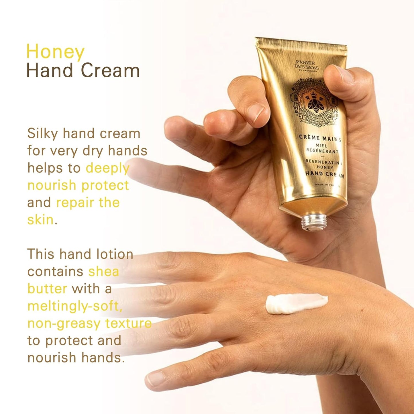 Panier des Sens - Hand Cream for Dry Cracked Hands - Hand Lotion with Honey & Shea Butter - Vitamin E Skin Moisturizer with 97% Natural Ingredients - Made in France, 2.5 fl oz