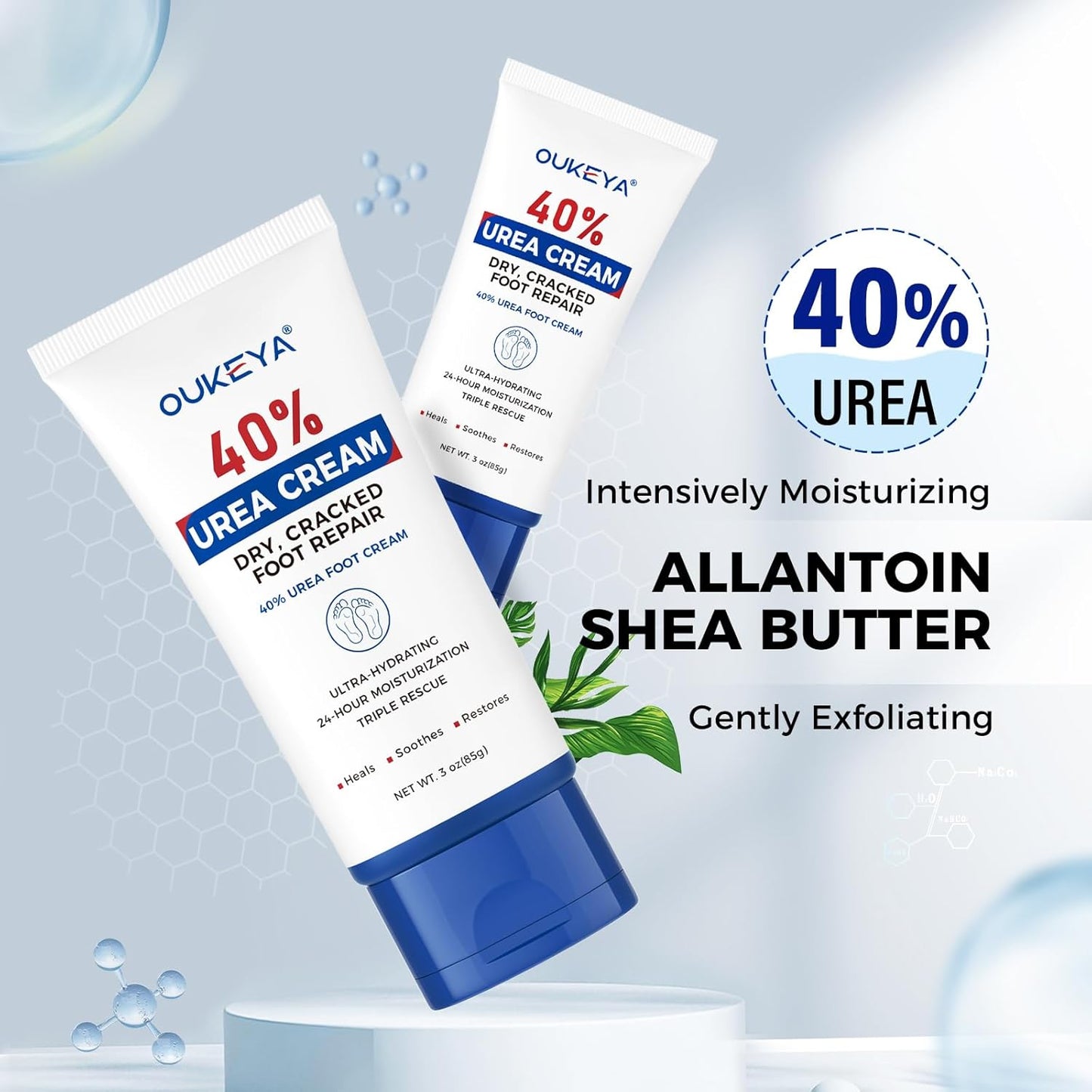 OUKEYA Urea Cream 40 Percent Tube 3 Oz, Foot & Hand Cream for Dry Cracked, 40 per Urea Lotion for Feet Maximum Strength