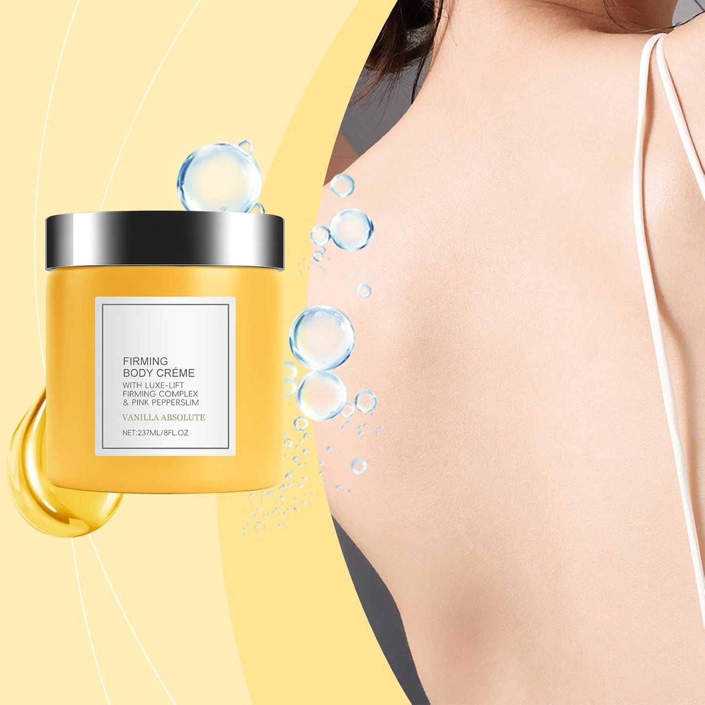 Champagne Lift Body Creme, Firming Complex and Pink Pepperslim Skin Moisturizer Tightens Hydrates Dry Skin Arms & Legs. (Vanilla)