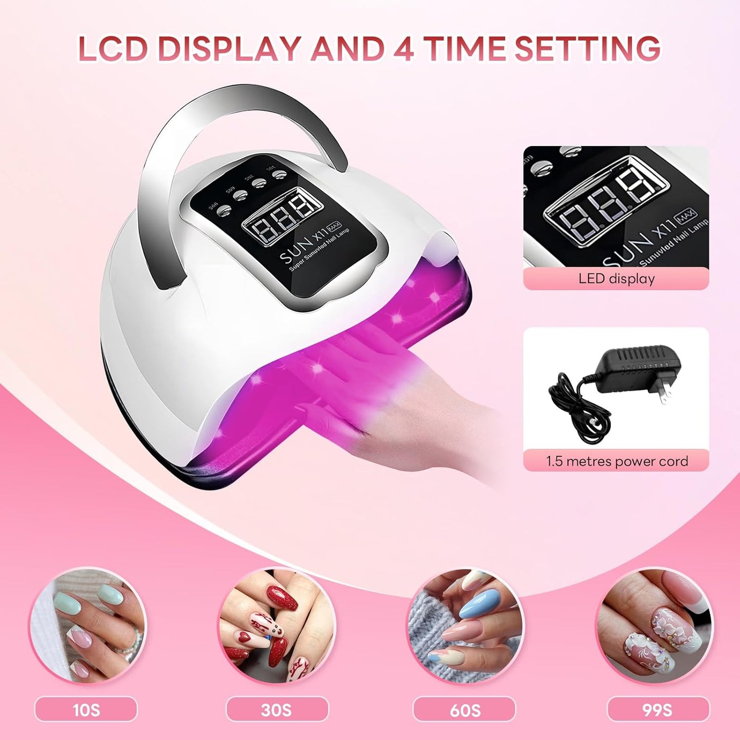 UV LED Nail Lamp, Professional 280W UV Nail Dryer Light for Gel with 66 Beads, Fast Curing Gel Polish Lamp Auto Sensor 4 Timer Setting Portable Nail Art Drying Tools for Fingernail Toenail