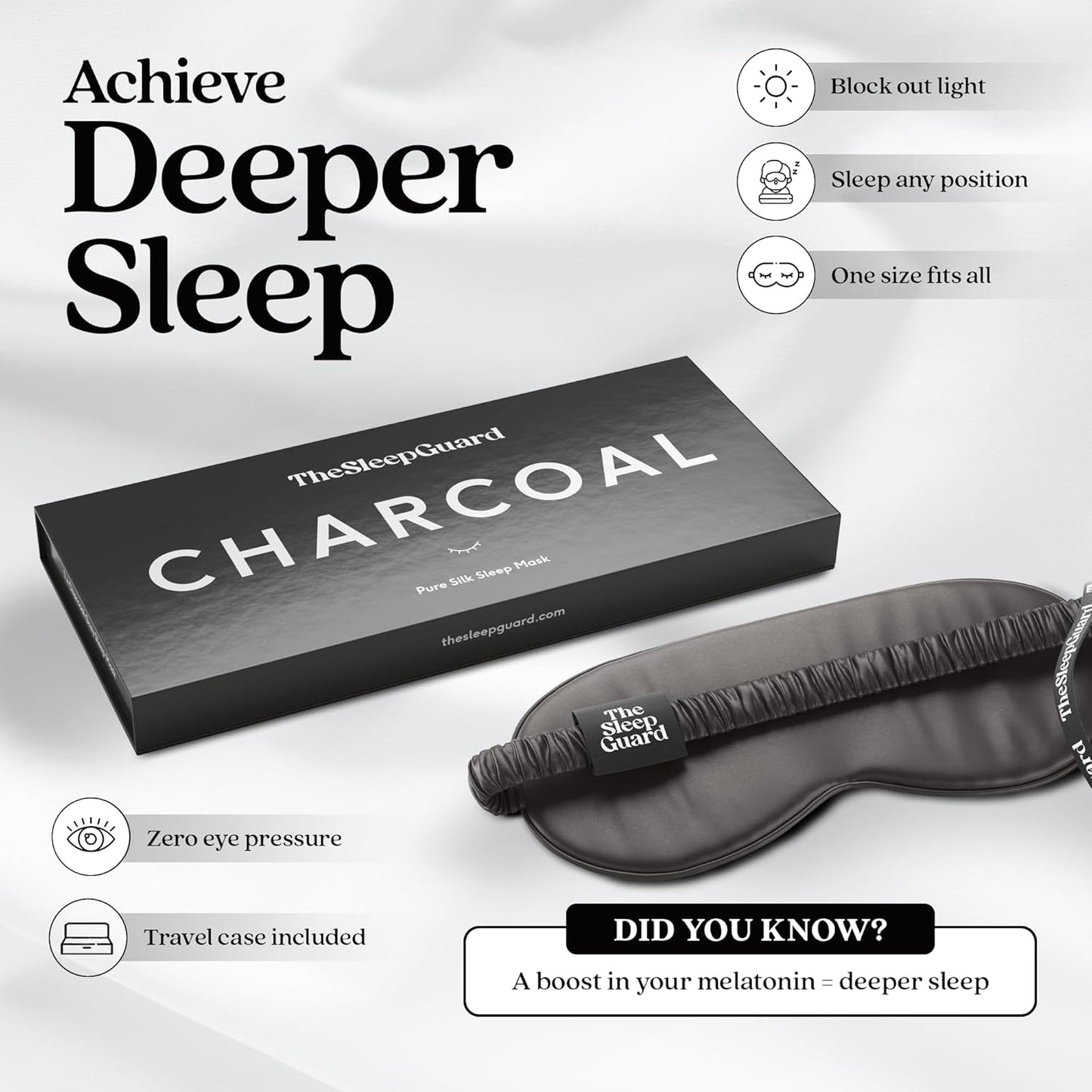 TheSleepGuard Pure Silk Sleep Mask [100% 6A Mulberry Silk, 22 Momme] Light Blocking Travel Essentials. Eye Masks for Sleeping. Black Oeko-Tex Blindfold. Eye Covers for Men & Women