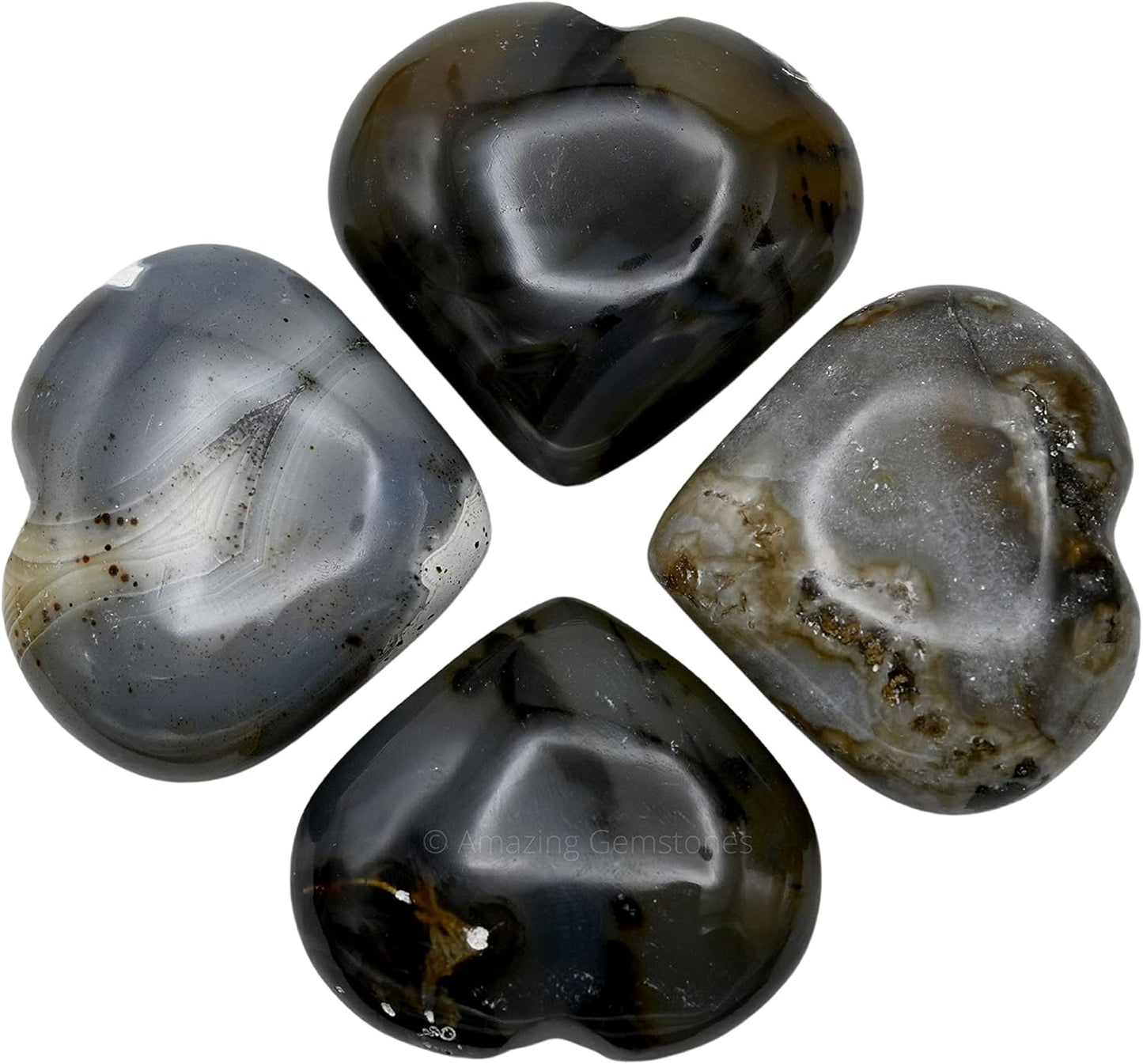 Amazing Gemstone Dendrite Agate Crystal Heart Palm Stone - Pocket Massage Worry Stone for Natural Body Chakra Balancing, Reiki Healing and Crystal Grid