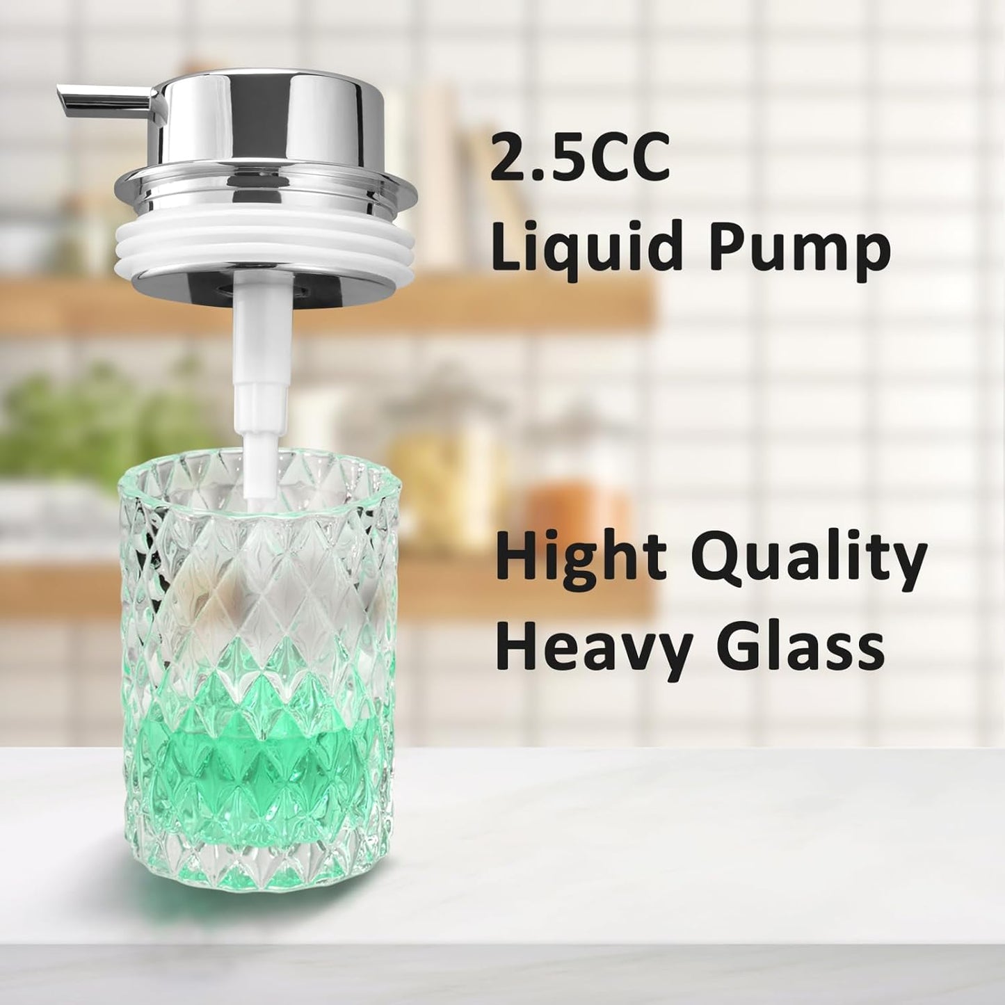 Bathroom Glass Soap Dispenser with Durable Rust-Proof Plastic Liquid Pump (Can't Foam) Hand Lotion Dispenser Antislip Shampoo Kitchen 10oz 2 Pack