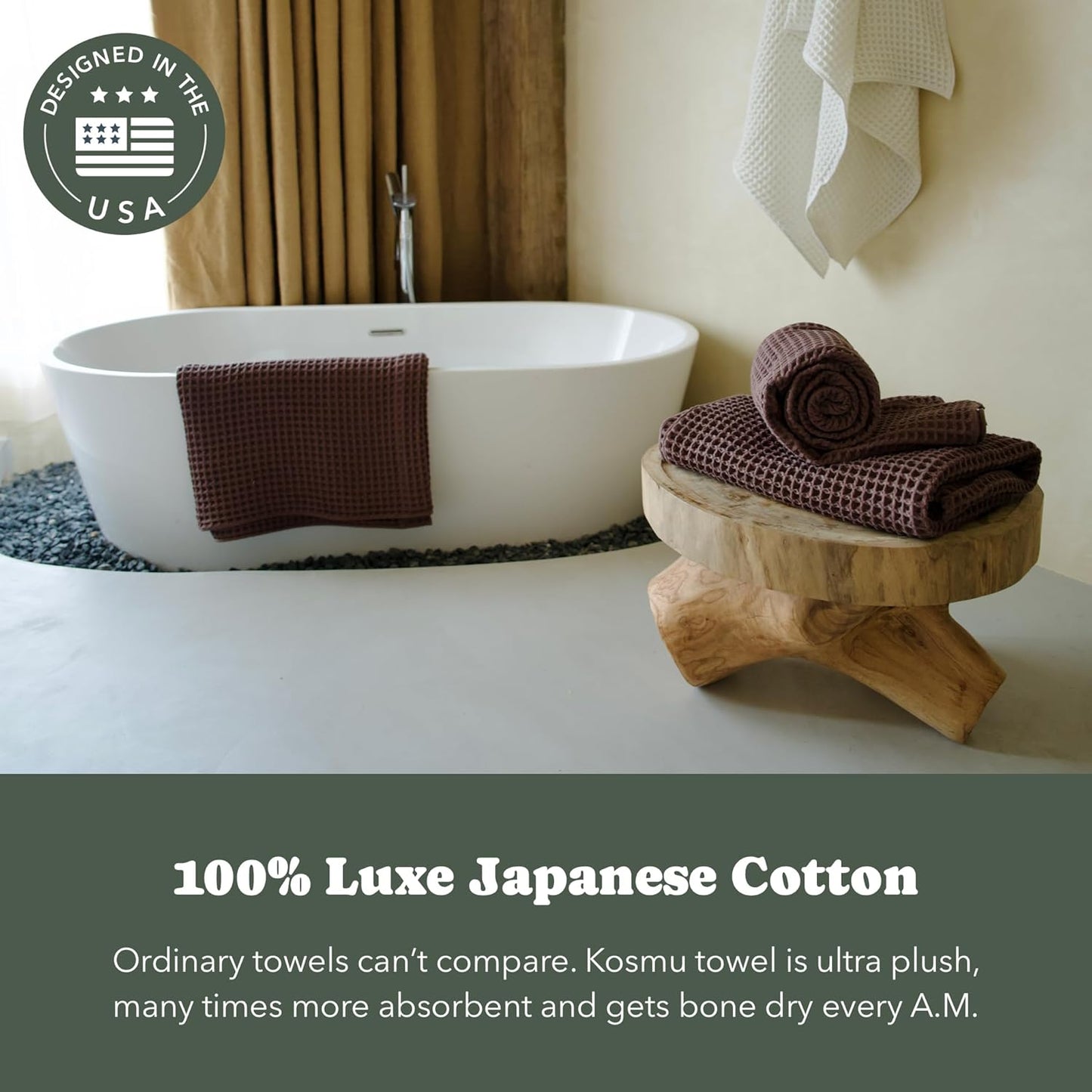 Luxury Japanese Cotton Waffle Bath Towel | Plush, Absorbent, and Quick Dry | Free Storage Bag Included (Dark Cocoa, Bath Sheet, 67" x 34")