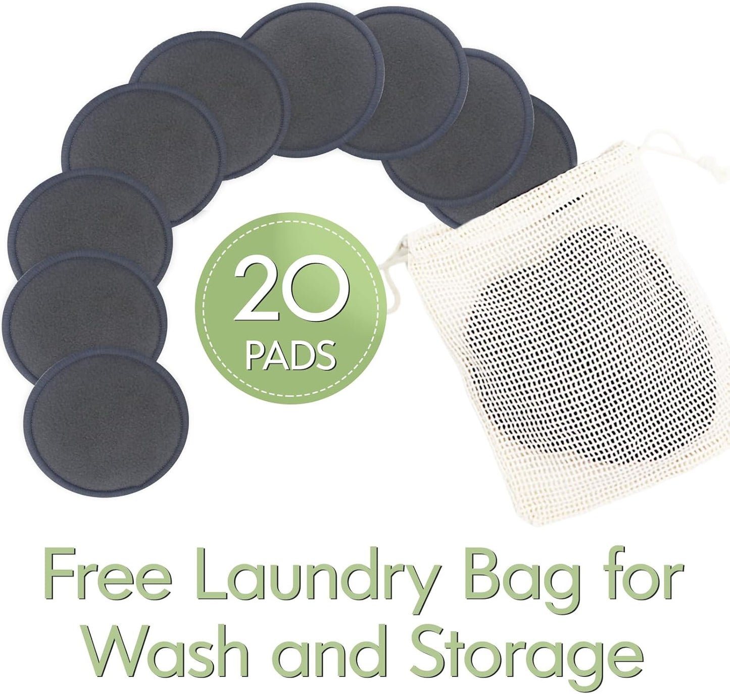 20 Pcs Reusable Makeup Remover Pads - Gray Bamboo Reusable Cotton Rounds with Laundry Bag