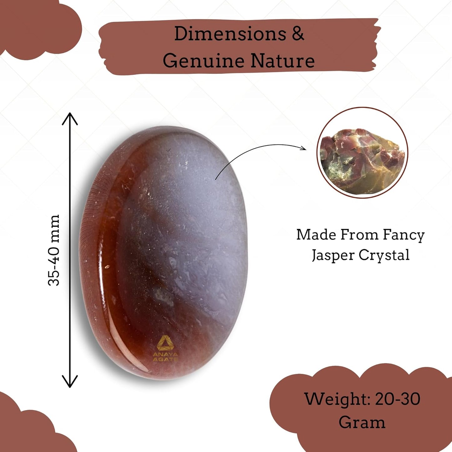 Fancy Agate Worry Stone – Crystal Thumb Worry Stones for Anguish, Stress – Relaxing and Soothing Balance Stones for Meditation, Stress Relief – Healing Stones and Crystals for Men and Women