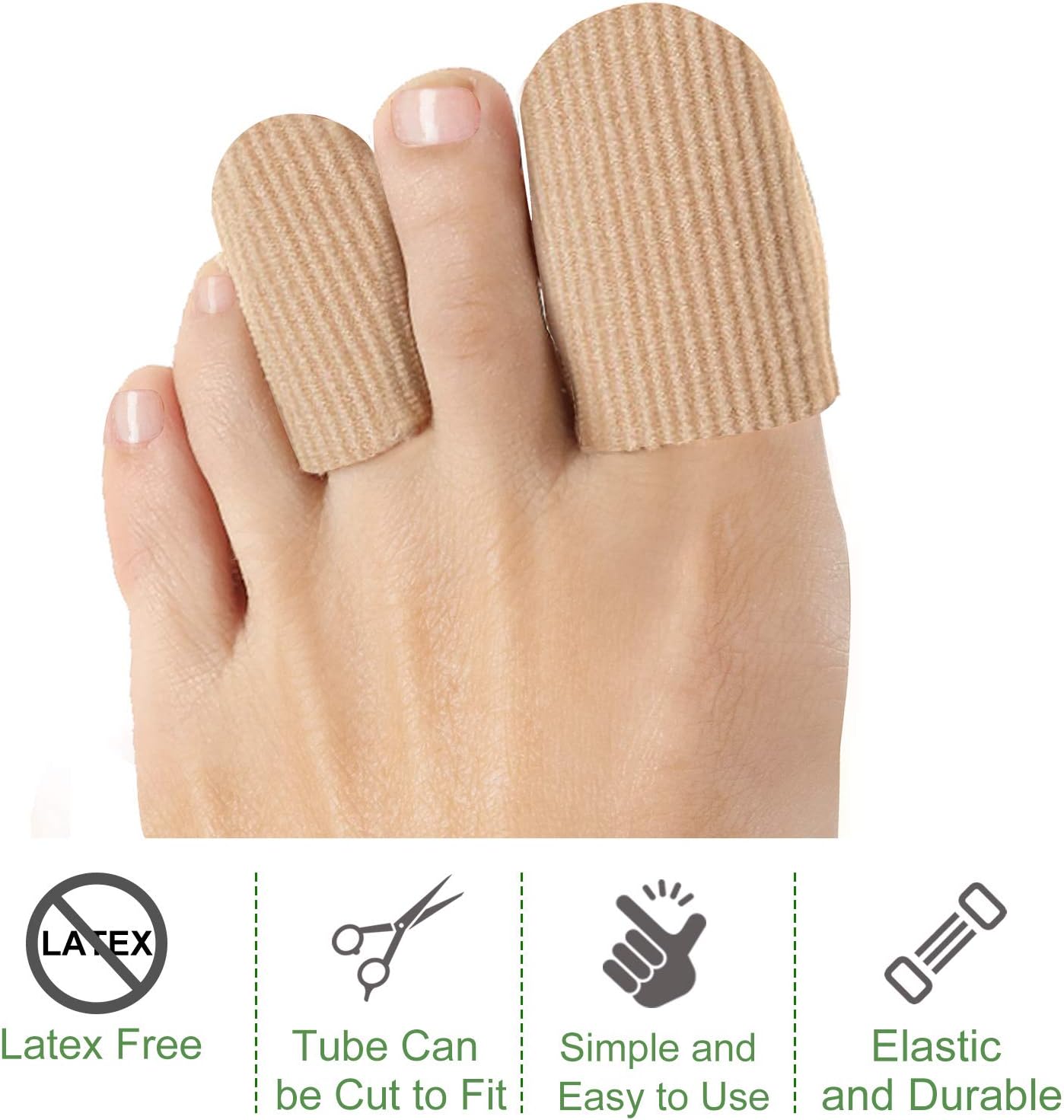 Welnove 10Pack Toe Caps Closed Toe Surface Fabric Sleeve Protectors with Gel Lining, Prevent Pain Relief for Corns, Blisters and Ingrown Toenails (Size Large + Size Medium)