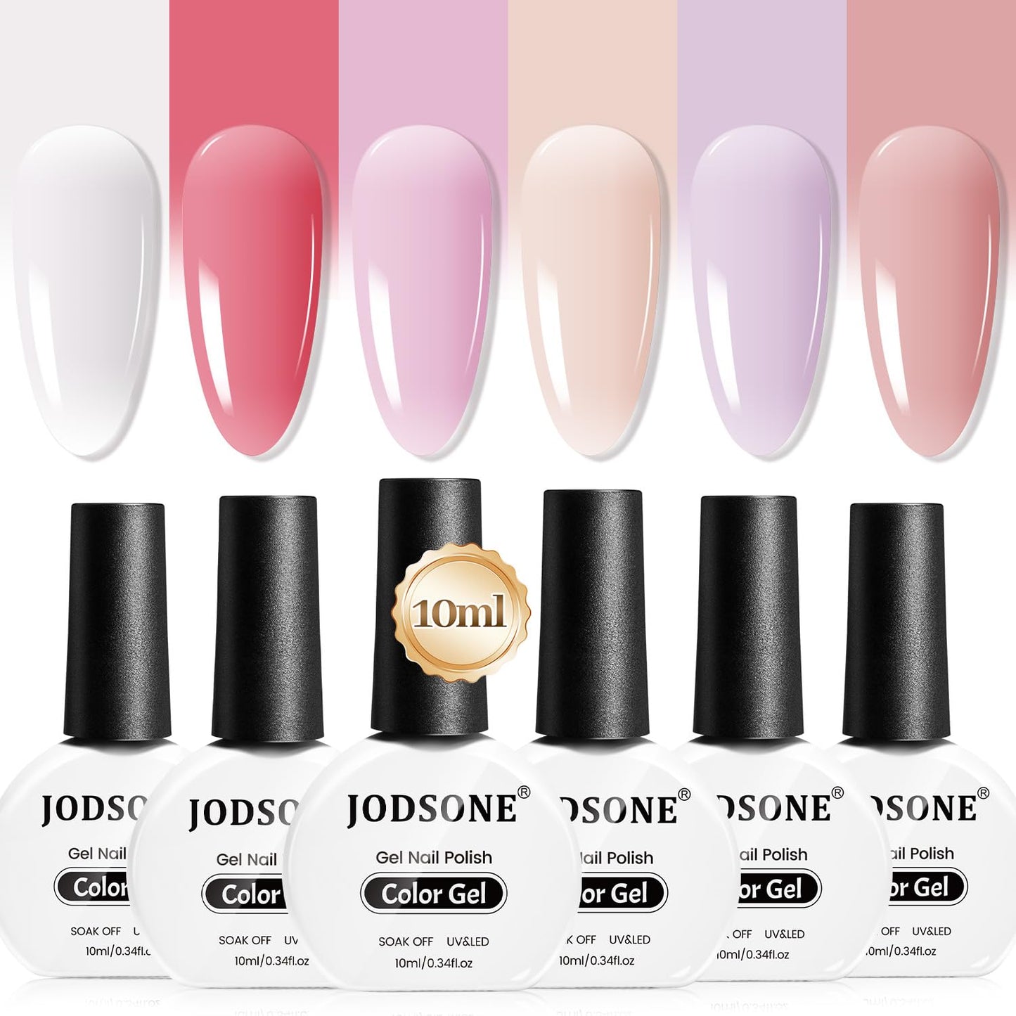 JODSONE 10ml Jelly Gel Nail Polish Set 6 Pale Colours White Pale Red Soft Pink Natural Nude Pale Purple Fresh Pink Purple All Seasons Neutral Soak off LED Lamp Gel Manicure Set for Nail Art