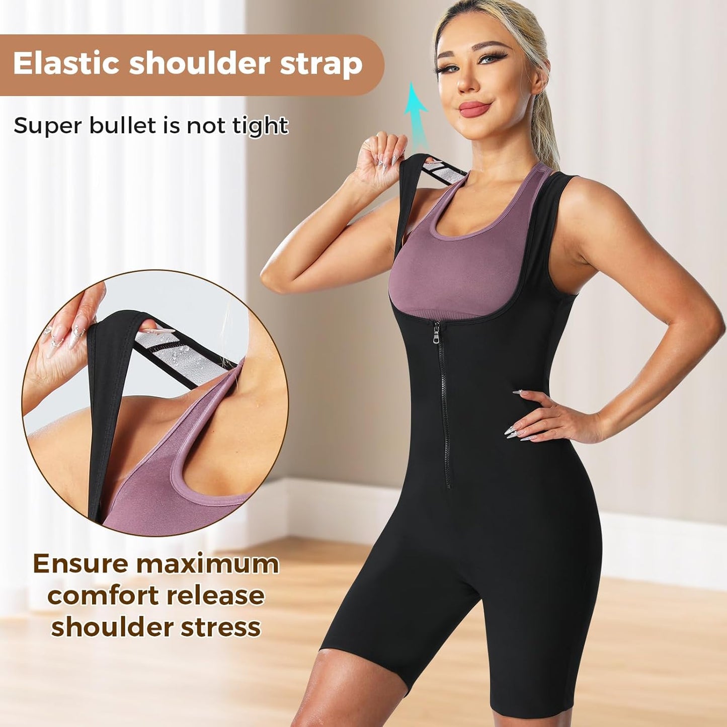 Sauna Suit for Women Sauna Vest Weight Loss 4 in 1 Waist Trainer Full Body Sweat Shirt Workout Running Gym