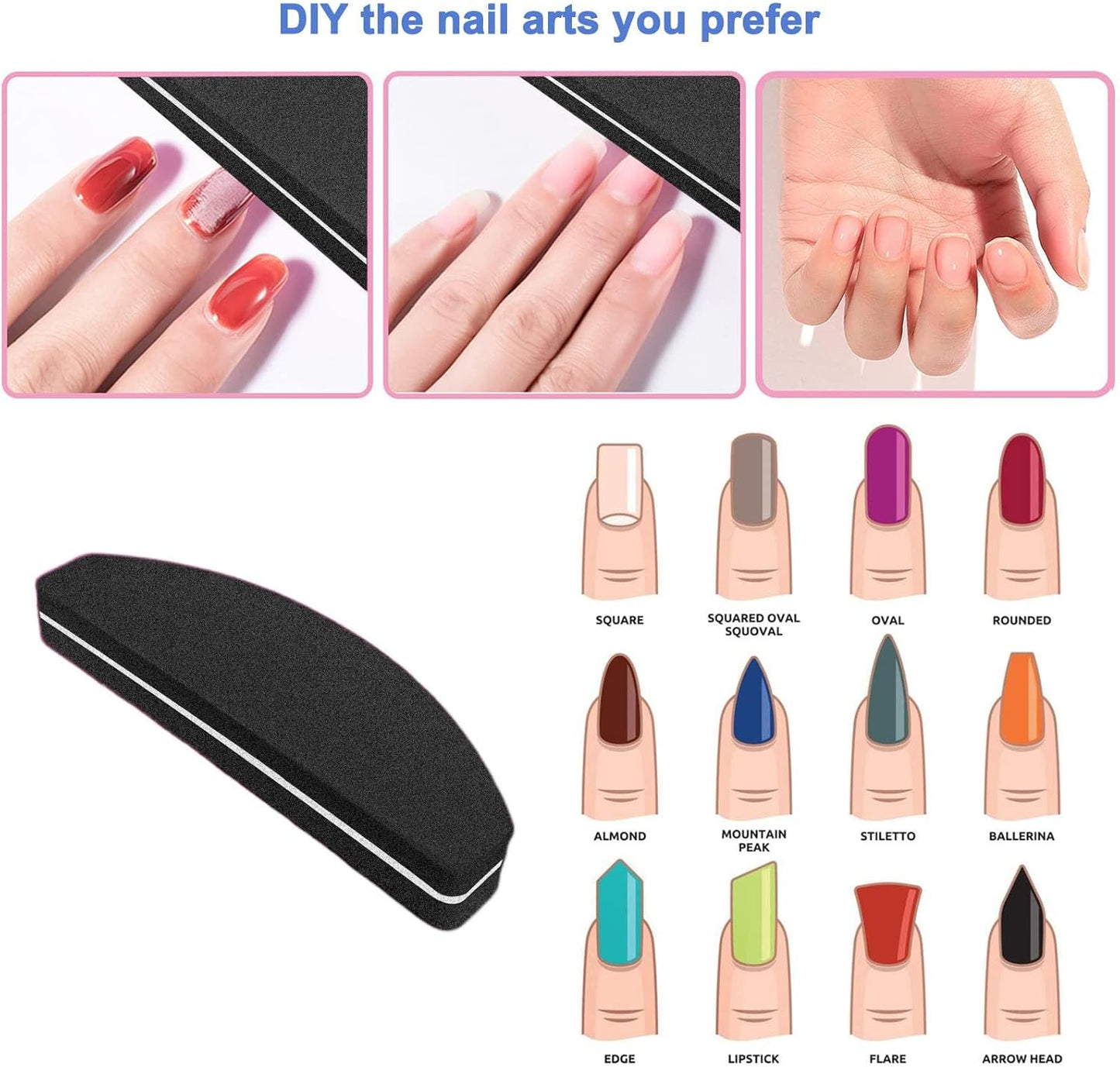 20 PCs Nail Buffers, Double Sided Nail Files Buffer Blocks 100/180 Grit Portable Washable Sanding Buffing File Arc Shape (Black)