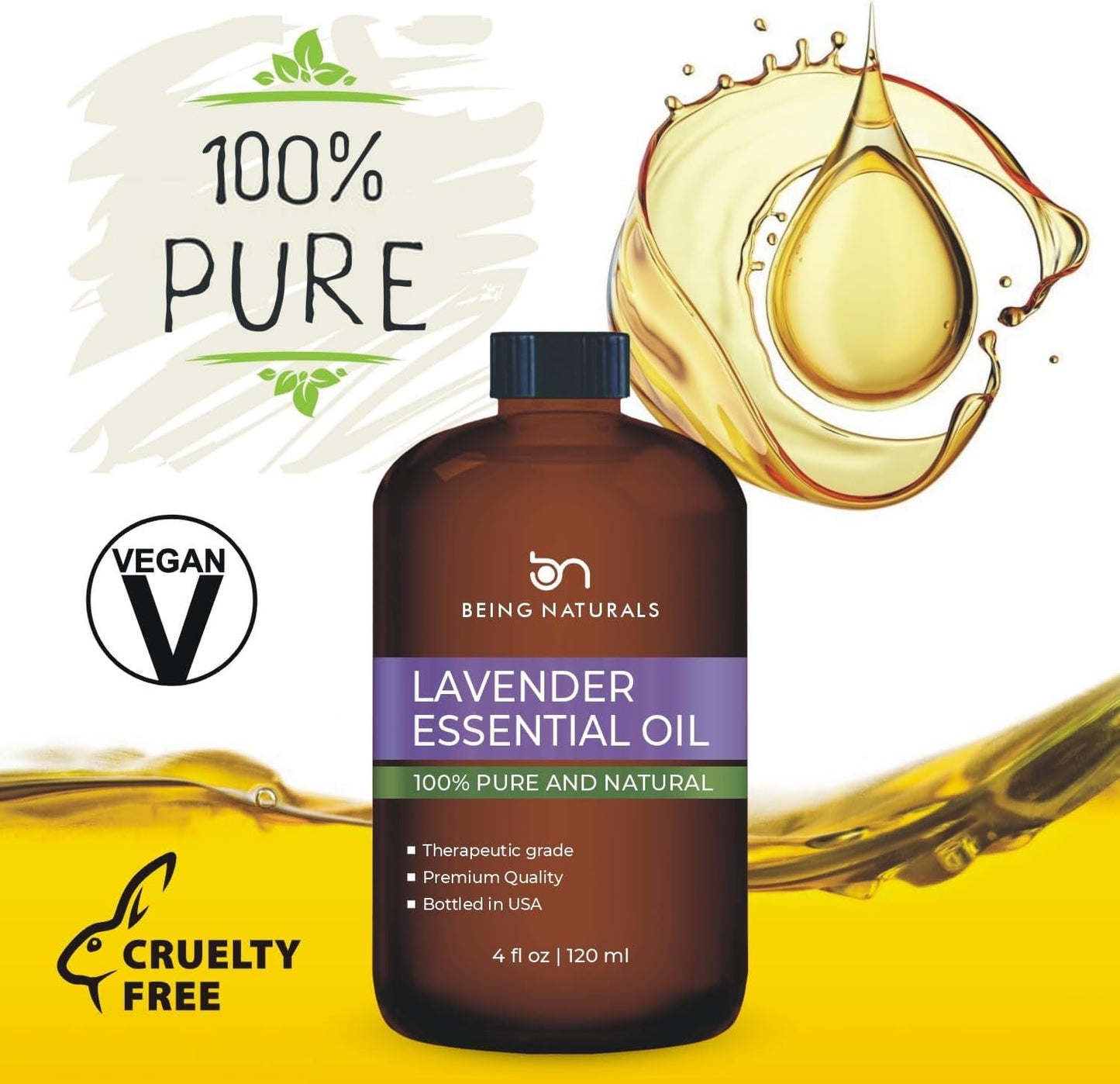 Lavender Essential Oil - Huge 4 FL OZ - 100% Pure & Natural – Premium Natural Oil with Glass Dropper Essential Oil