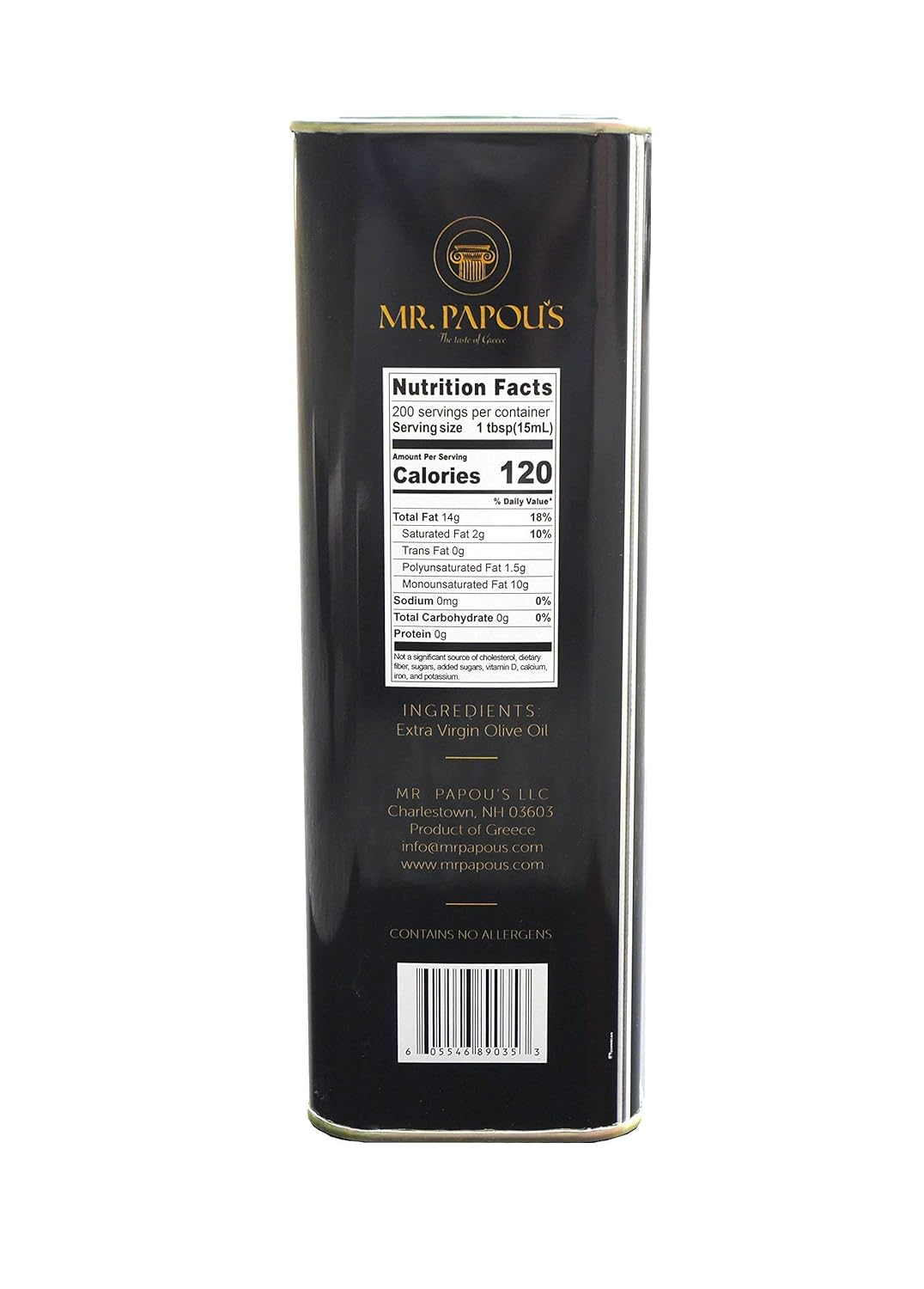 Mr. Papou's | Extra Virgin Olive Oil | First Cold Pressed | Family Owned | Harvested in Greece | 3 Liter - 101.4 fl oz (3 Liter)