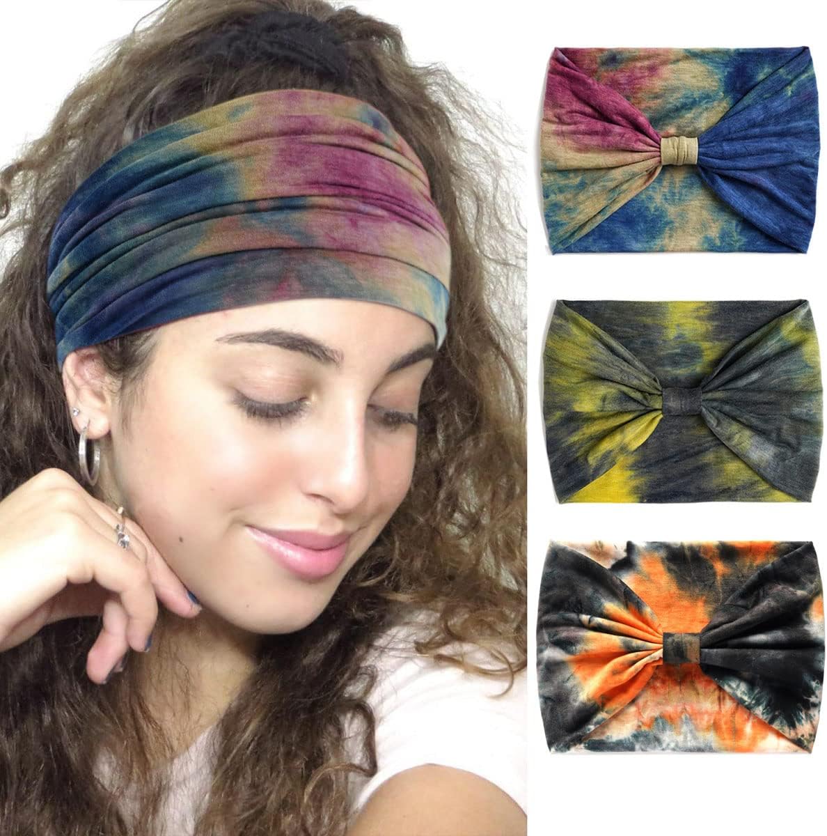 K-Elewon 3 Pack Women Wide Elastic Head Wrap Headband Sports yoga Hair Band