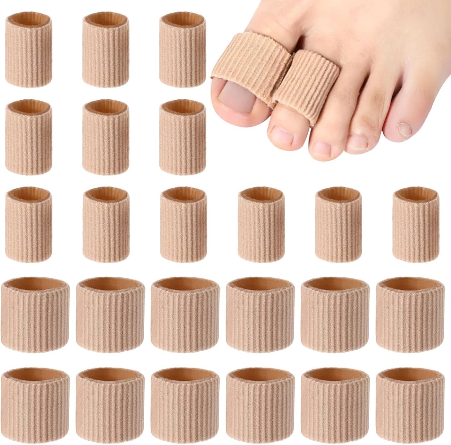 Blulu 24 Pieces Toe Tubes 0.98 Inches Cushion Tube Corn Pads for Toes Sleeves Soft Gel Protectors for Cushions Corns Blisters Calluses 3 Size(Skin Color,Medium,Large)