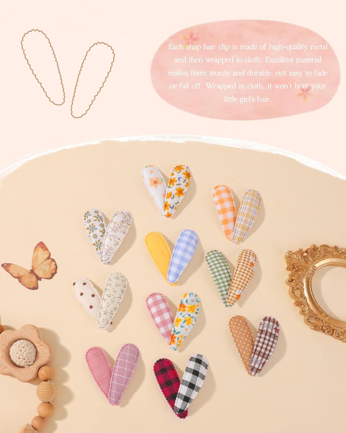 doboi 40Pcs Toddler Hair Clips Hair Barrettes Baby Girl Hair Bows Clips Floral Print Non Slip Snap Hairpins Flower Hair Clips for Girls Kids Toddler Hair Accessories