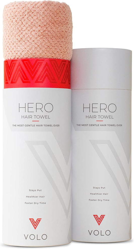 VOLO Hero Cloud Pink Hair Towel - Ultra Soft, Quick Drying, Anti Frizz & Breakage, 30% More Fabric, Snug Strap