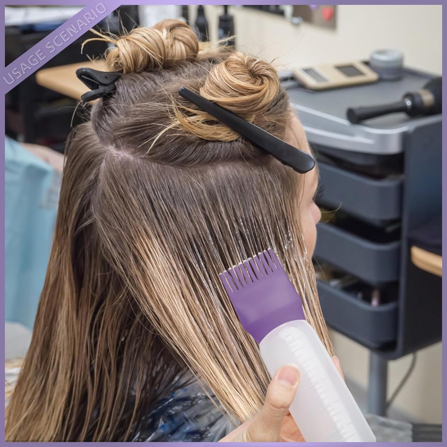 BLAAROOM Root Comb Applicator Bottles 6 Ounce, 2 Pack - Hair Oil Applicator with Dispenser, Root Comb Brush - Dark Purple