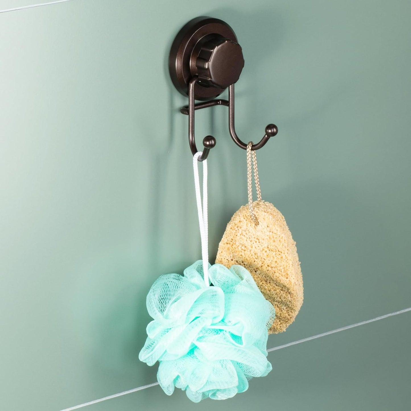 HASKO Suction Cup Hooks for Shower Wall, Removable Towel Hooks for bathrooms, Includes Optional No Drill Adhesive Mount for Inside Shower, Rustproof Stainless Steel - 2 Pack, Bronze