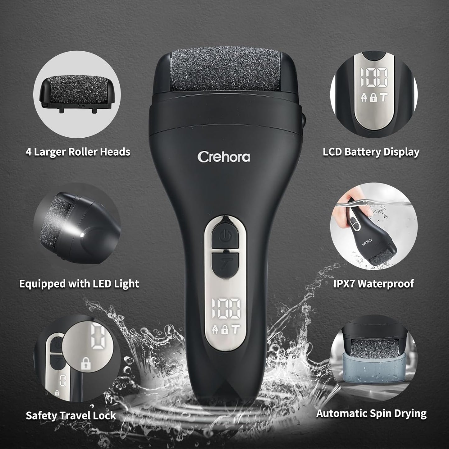 Rechargeable Electric Foot Callus Remover - Waterproof Pedicure Tool for Hard, Cracked, Dry Skin