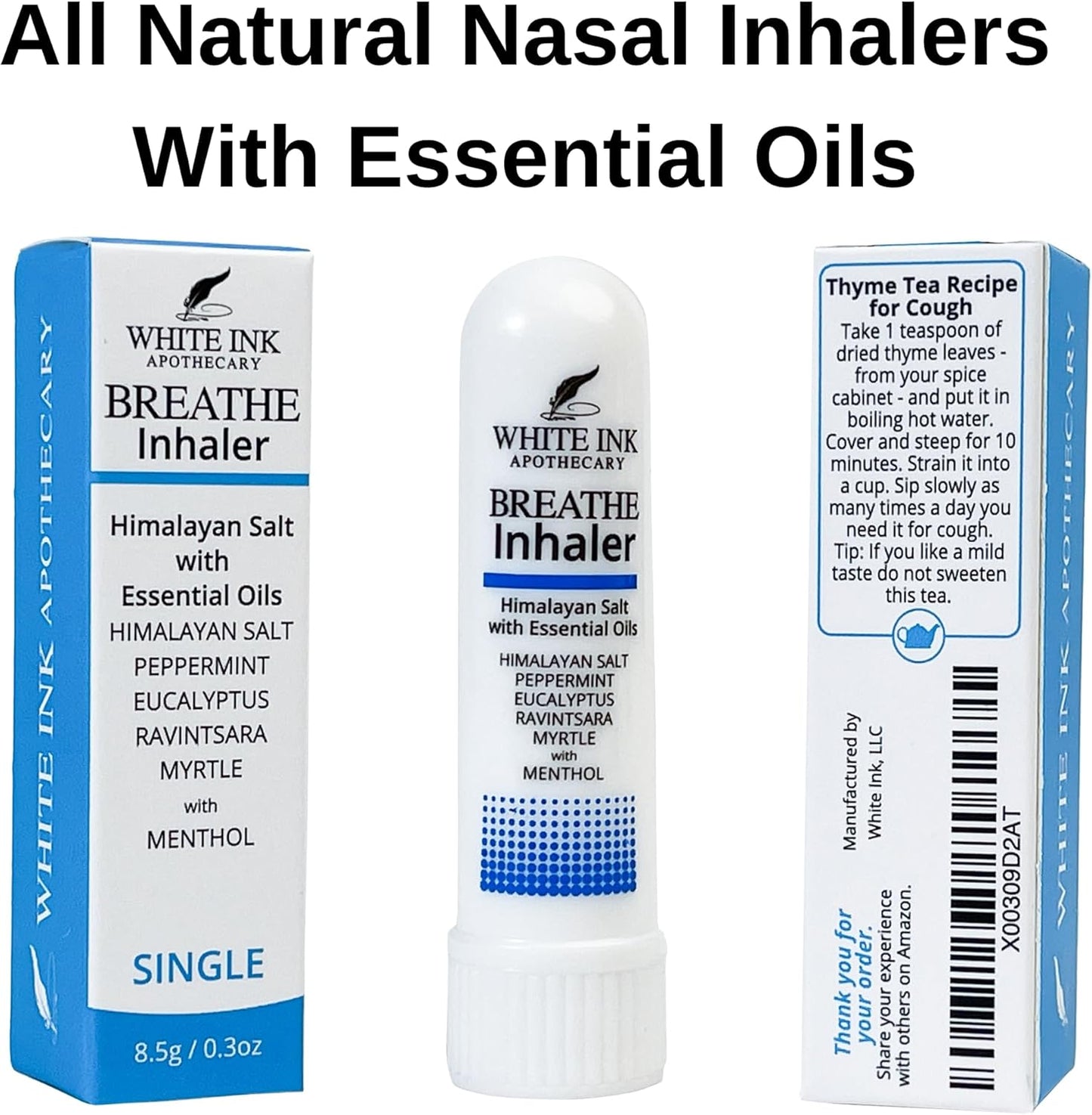 White Ink Breathe | Natural Essential Oil Inhaler Eucalyptus Peppermint | Congestion | Allergy | Focus | Aromatherapy Sinus Relief (1)