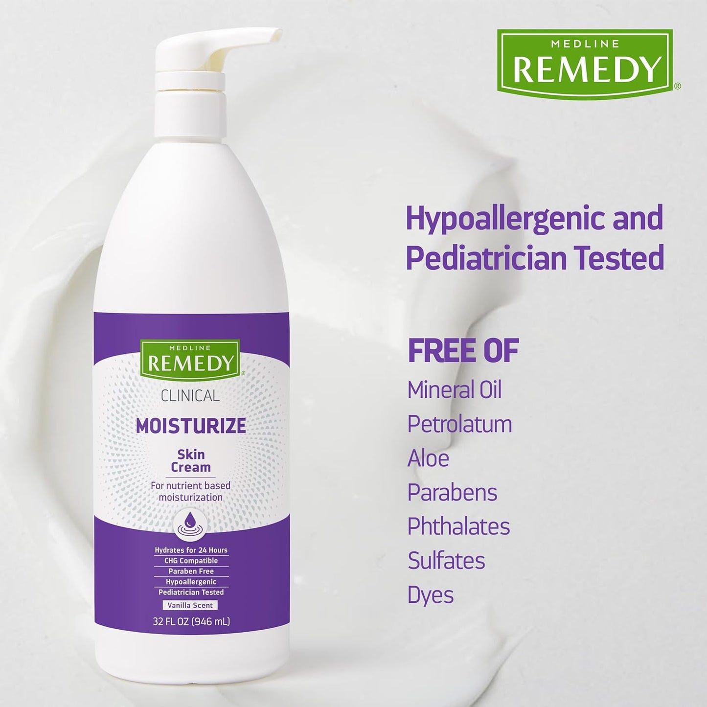 Medline Remedy Clinical Skin Cream, Nourishing Formula for Dry Skin, 32 oz. Pump Bottle