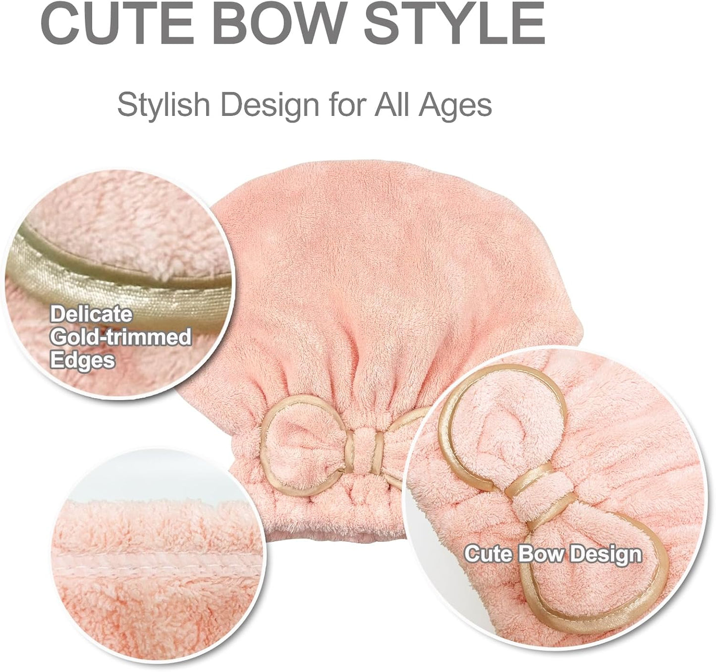 Jseng 3Packs Microfiber Hair Towel for Women - Quick-Drying, Super Absorbent Hair Wrap with Bow Design, Soft Hair Towel Turban for Curly Long Wet Hair