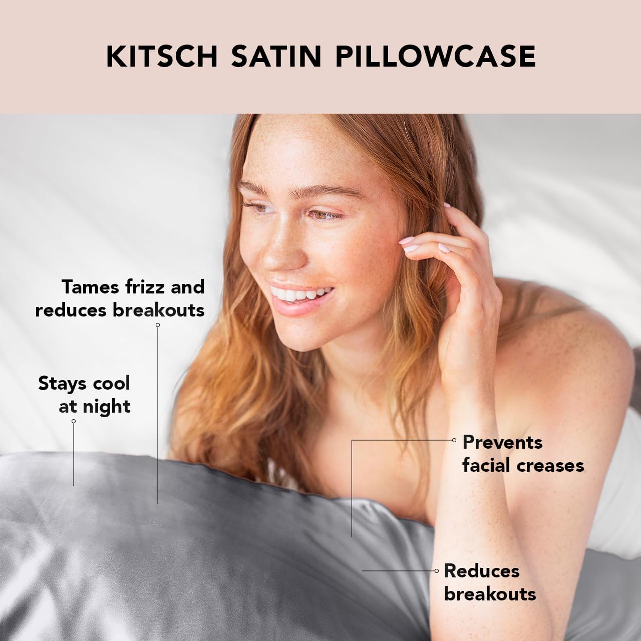 Kitsch Satin Pillowcase with Zipper for Hair & Skin, Softer Than Silk Pillow Cases King, Wrinkle-Free, Smooth and Cooling Satin Pillow Covers, King Size 19"x36" - Charcoal