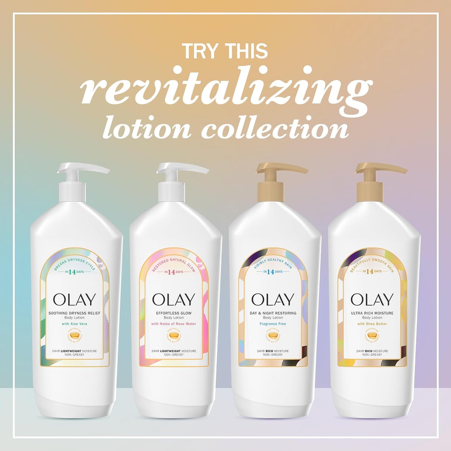 Olay Body Lotion for Women, Day & Night Restoring, 24hr Moisturizing & Deep Hydration, Absorbs Instantly, Penetrating Vitamin B3 Complex, For All Skin Types, Fragrance Free, 18 fl oz