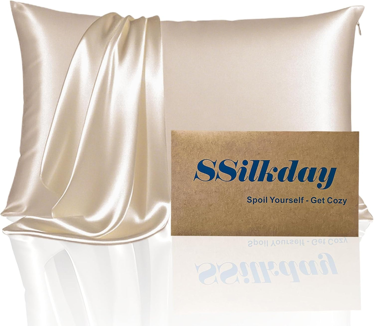 Mulberry Silk Pillow Cases with Zipper, Ultra Smooth Soft Breathable Cooling Pillow Cases for Hot Sleepers, Silk Satin Pillowcase for Hair and Skin, Gifts for Women (Champagne, King Size, 1 Pack)