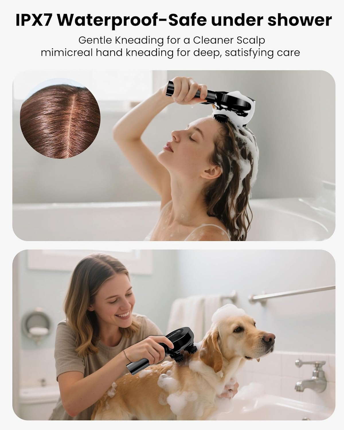 COMFIER Handheld Scalp Massager Hair Growth,Cordless Hair Head Massager with 3 Modes & 8 Silicone Claws,IPX7 Waterproof Body Massager for Stress Relax,Pet Massage,Head Scratcher,Gifts Men,Women(Black)