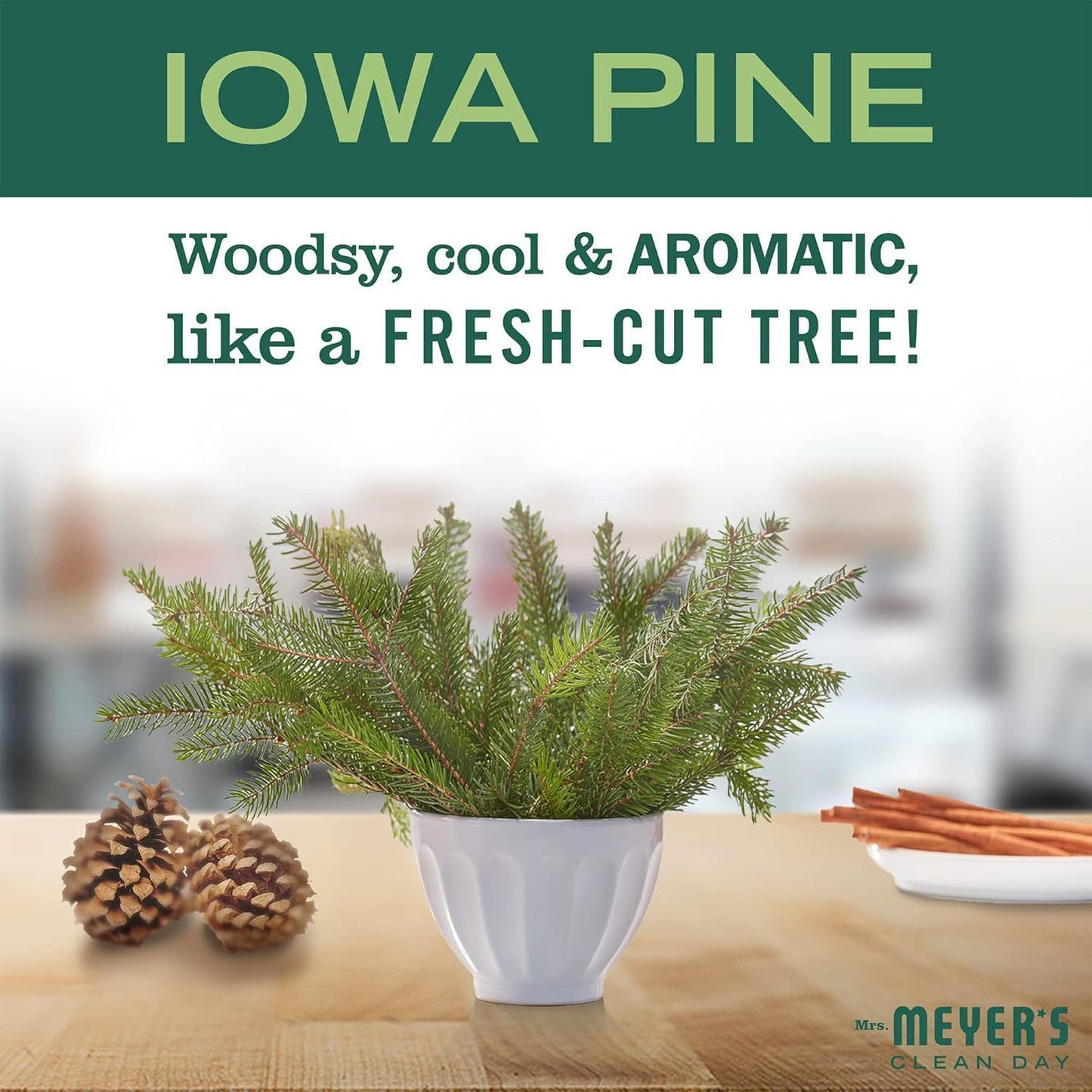 MRS. MEYER'S CLEAN DAY Room and Air Freshener Spray, Non-Aerosol Spray Bottle Infused with Essential Oils, Limited Edition Iowa Pine, 8 fl. oz - Pack of 3
