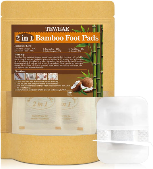 24 Pads Natural Bamboo Vinegar & Coconut Foot Pads, 2 in 1 Tear and Use Feet Pads, Goodnight Foot Pad for Men & Women