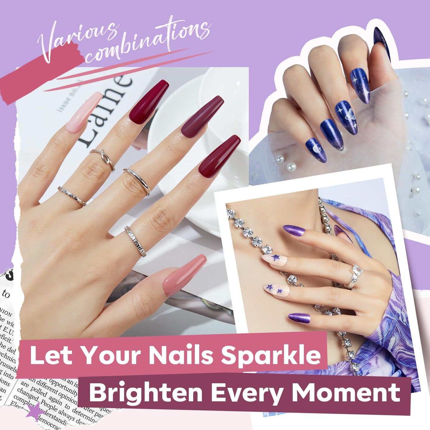 modelones Nail Polish Set 12 Colors Pearl White Nude Glitter Blue Pink Purple Quick Dry Mini Nail Lacquer Kit, Christmas Holiday Manicure Gifts for Women Girl Shimmer Home DIY Finger Toe Nail Art