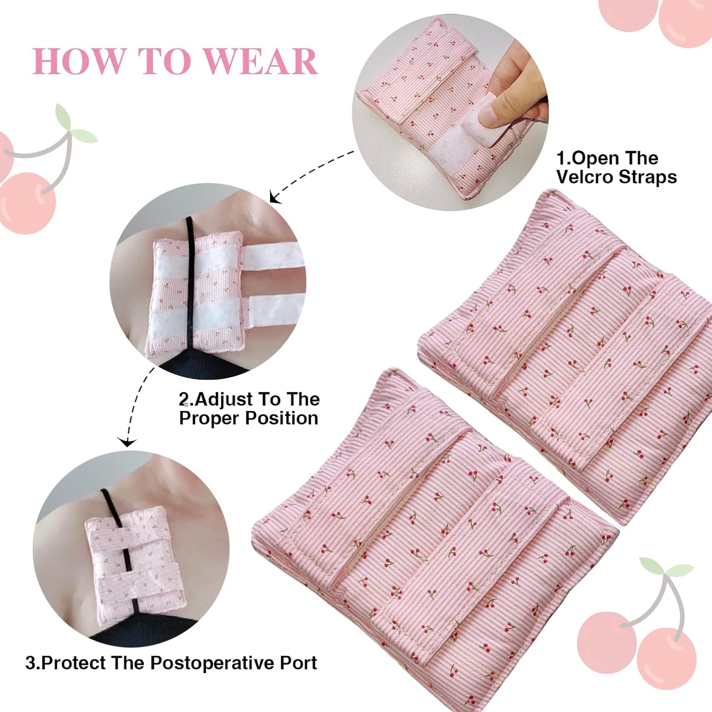 2 Pcs Bra Strap Pad Protector for Chest, Port Pillows Chemo Patients, Pacemaker Pillow Post-Surgery, Bra Strap, Recovery Cushion Heart Support ， Comfort,Soft & Adjustable Covers Non Slip（cherry）