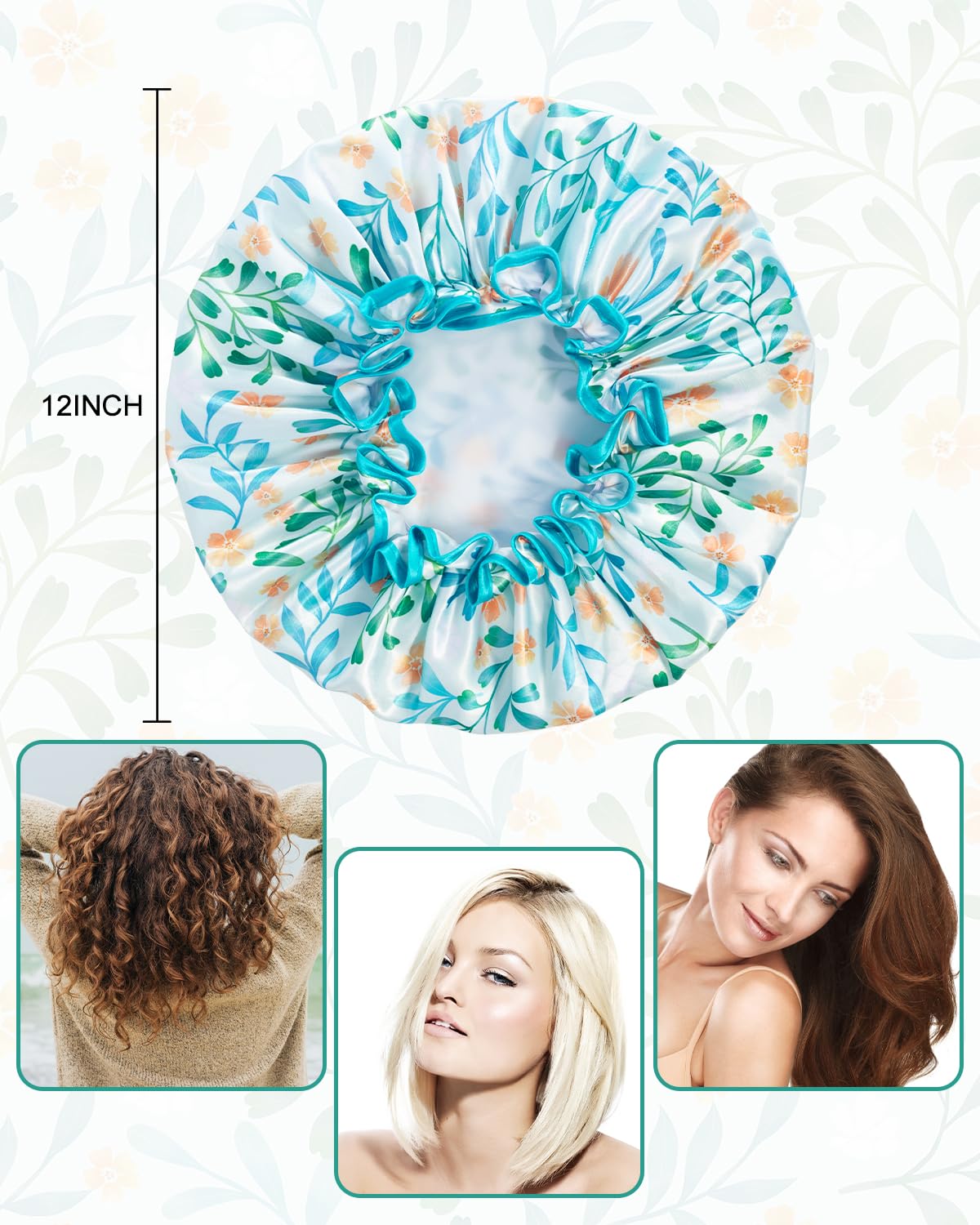 Aquior Shower Cap for Women, Reusable Shower Caps Double Layer Waterproof Womens Girls Adult Hair Cap for all Hair Lengths with EVA Lining, Soft Shower Caps for Long Thick Hair