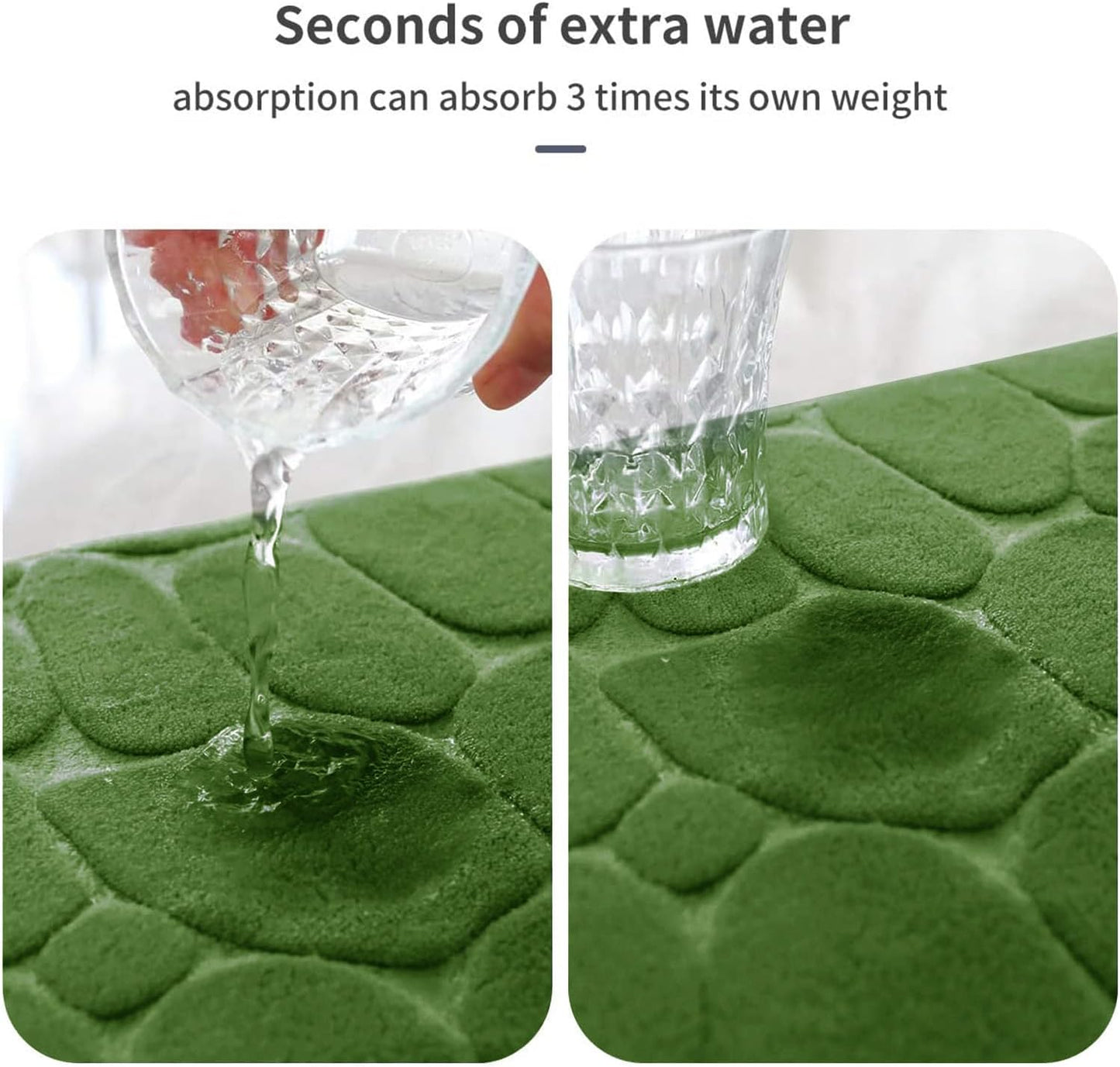 YIHOUSE Memory Foam Bath Mat Cobblestone Bathroom Rugs Super Water Absorbent Bath Mats for Bathroom Machine Washable Bath Rugs(20 x 32,Green)