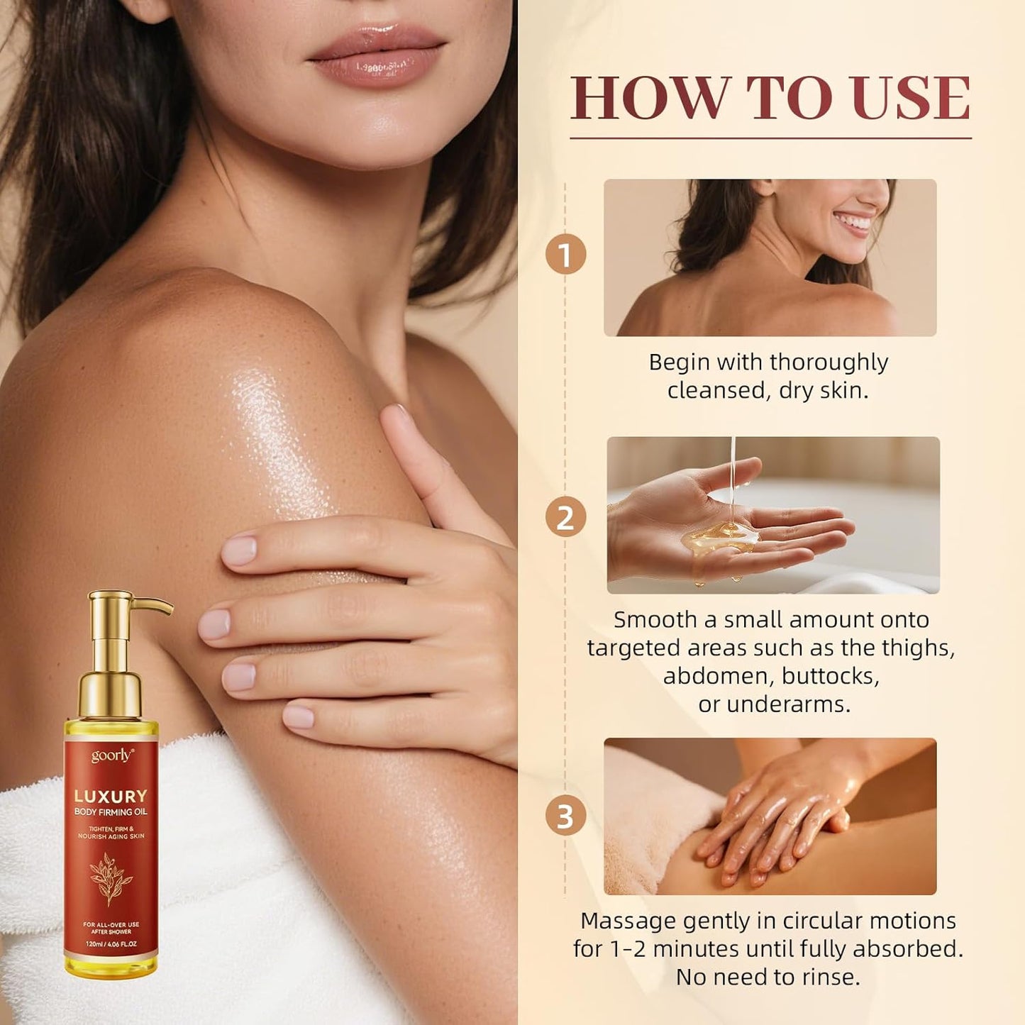 Luxury Body Firming Oil, Natural Plant Oils with Cactus Extract and Camellia Oil, Firms All Over Skin, Deeply Moisturizes, Body Oil for Women, 4.06 fl oz