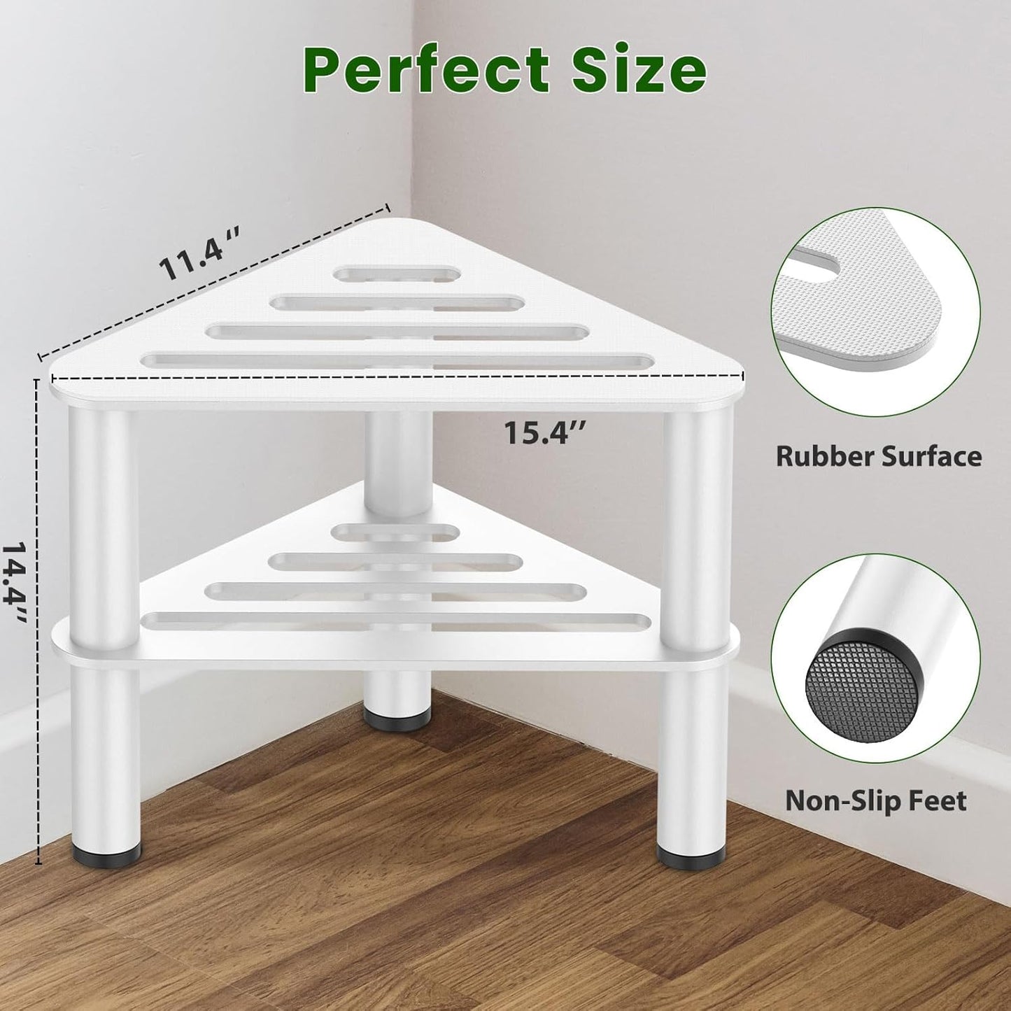 Metal Shower Stool for Shaving Legs, Corner Shower Foot Rest Bench Seat for Inside Shower, Spa Foot Step, Waterproof Small Step for Bathroom (White)