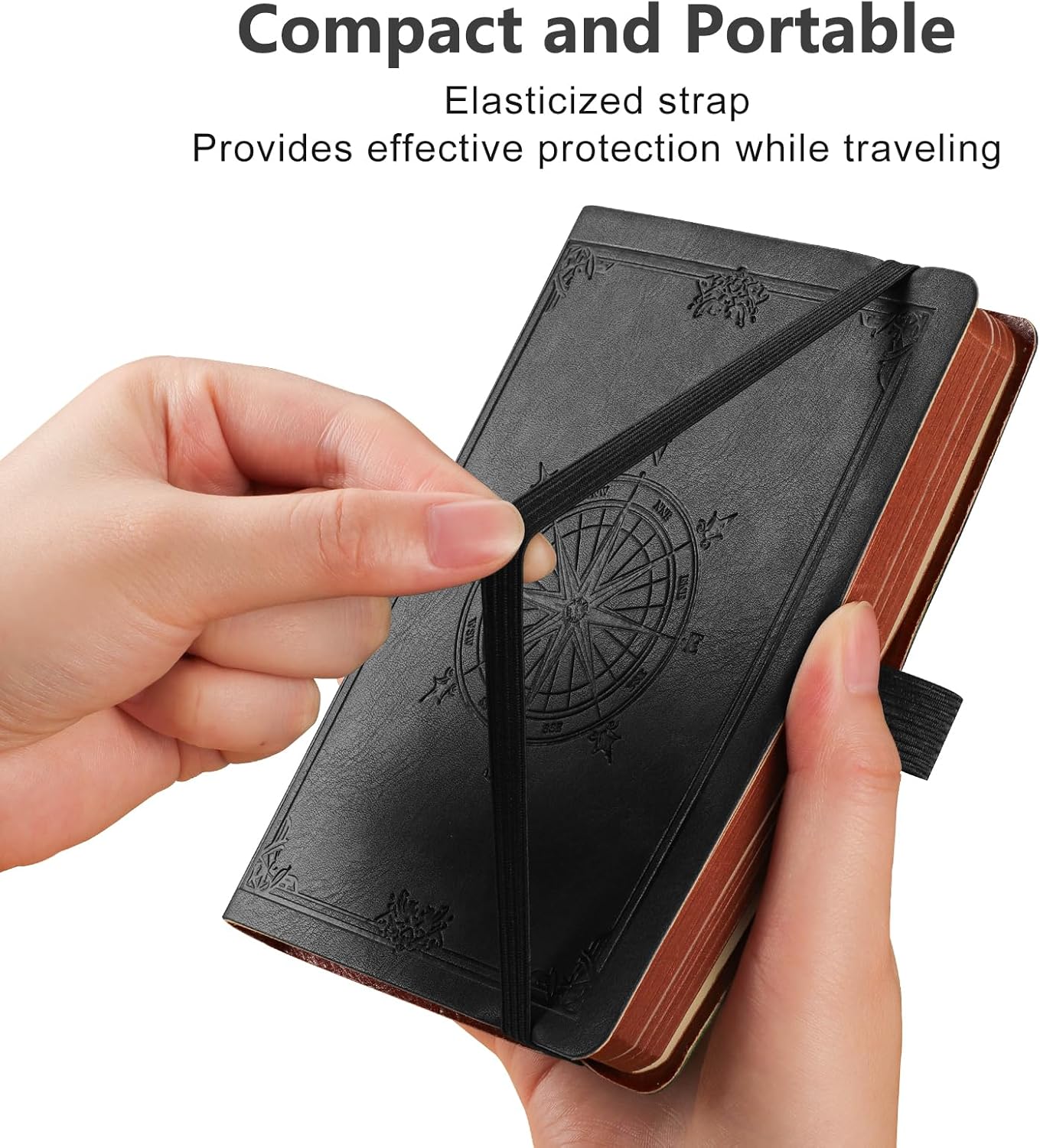 AHGXG Small Lined Pocket Journal Notebook for Men - 256 Numbered Pages College Ruled B6 Mini Journal, Vintage Soft Leather Hardcover, 80gsm Paper, for Women Work Office School, 4.1'' X 5.7''- Black