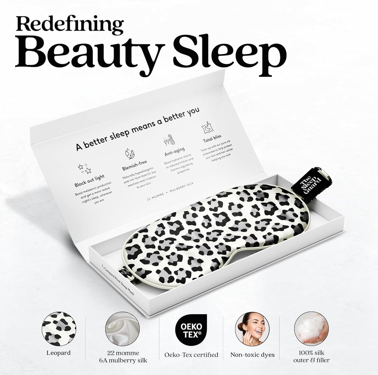 TheSleepGuard Pure Silk Sleep Mask [100% 6A Mulberry Silk, 22 Momme] Light Blocking Travel Essentials. Eye Masks for Sleeping. Black Oeko-Tex Blindfold. Eye Covers for Men & Women