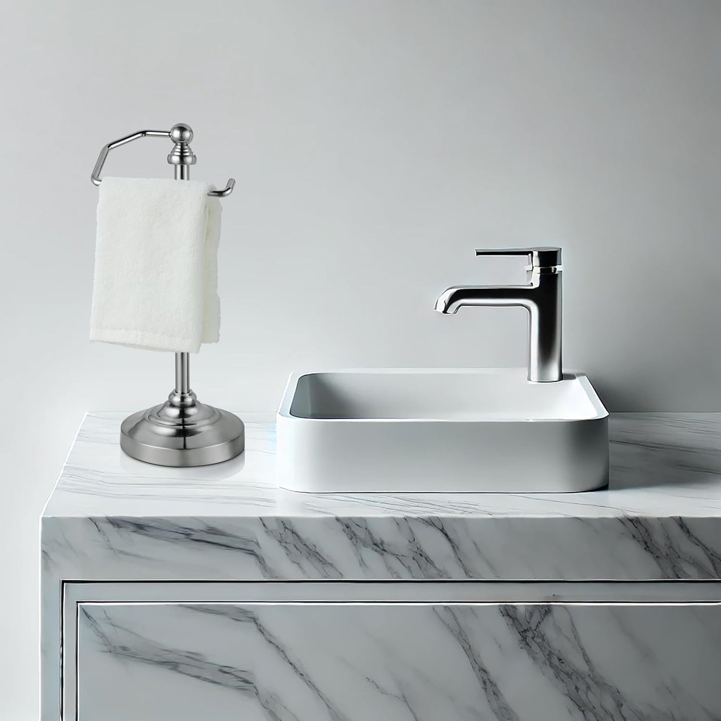 SunnyPoint Deluxe Free Standing Heavy Weighted Countertop Fingertip Towel Holder Stand (Satin Nickle)