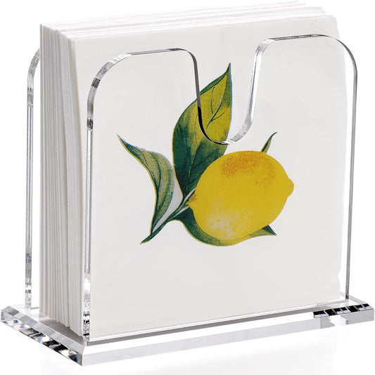 DINGHUO Acrylic Cocktail Napkin Holder for Table, (5" x 5") Clear Beverage Napkin Dispenser with 8mm Thickened base, Large Capacity Napkin Box for Kitchen, Restaurant, Bar, Dinner, Home Decor