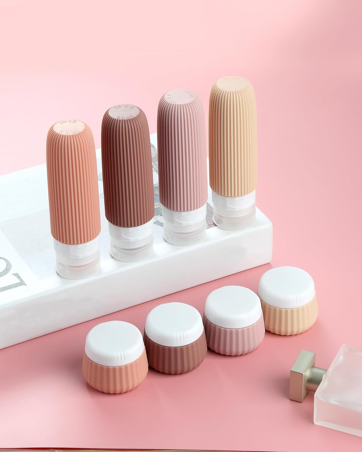 Travel Bottles - 8 Pack, TSA Approved 3 oz Travel Containers for Toiletries, Clear Bag, Leak Proof Silicone Squeezable Essentials Jars