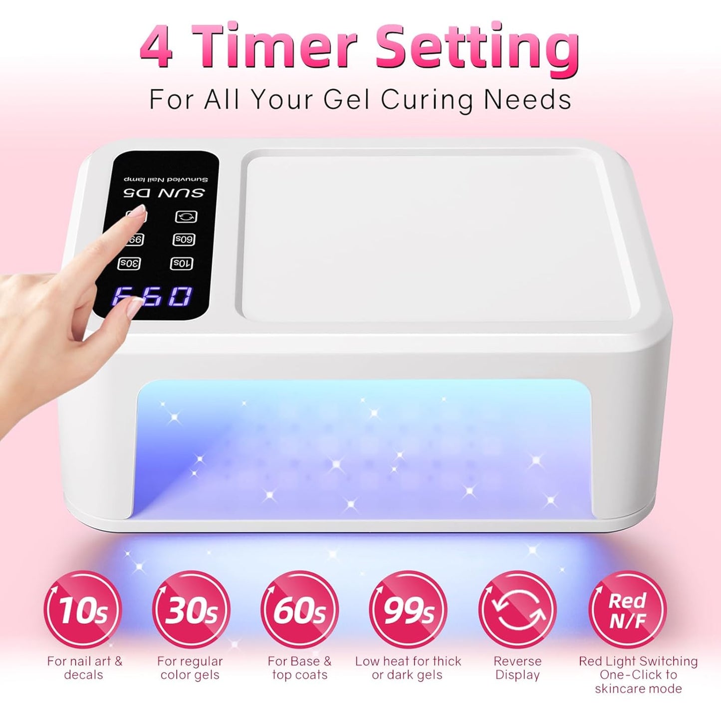UV LED Nail Lamp, 120W UV Light for Gel Nails with 140 Beads, Fast Curing Professional Nail Dryer, Two-Hand Design, Red Light Skincare, Auto Sensor, LCD Display, 4 Timers for Fingernails & Toenails
