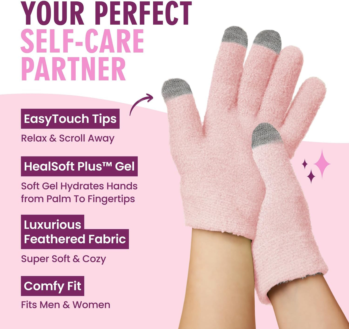 Dr. Frederick’s Original Moisturizing Gel Gloves – Deep Moisturizing and Fast Relief for Dry Hands – Touchscreen-Friendly – Mango Butter, Shea Butter, Jojoba, & Coconut Oil - Plush Pink