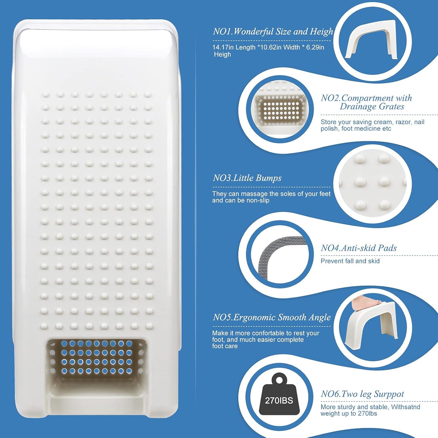 Shower Stool for Pedicure & Shaving Legs - Non-Slip, Sturdy Foot Rest