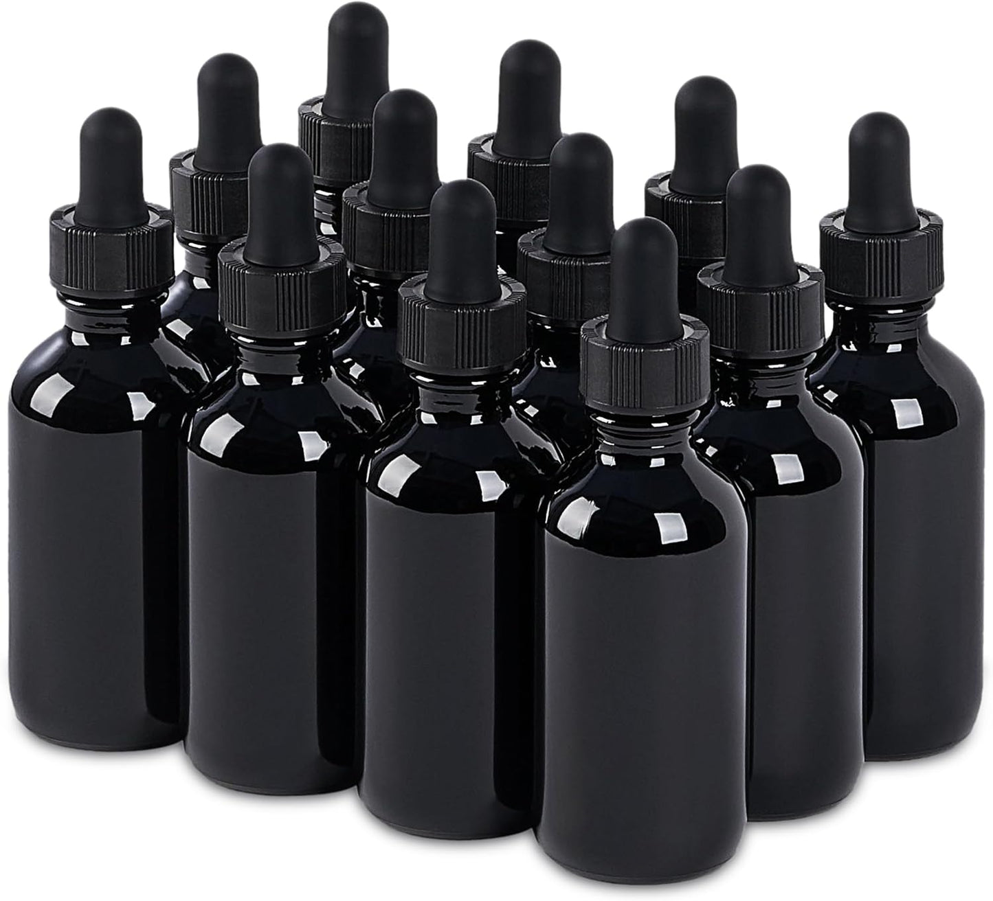 12 Pcs, 2oz Glass Dropper Bottle, Leakproof Tincture Bottles with Dropper, Black Reusable Eye Dropper Bottle, for All Kinds of Liquids (Black, 2oz-12pcs)
