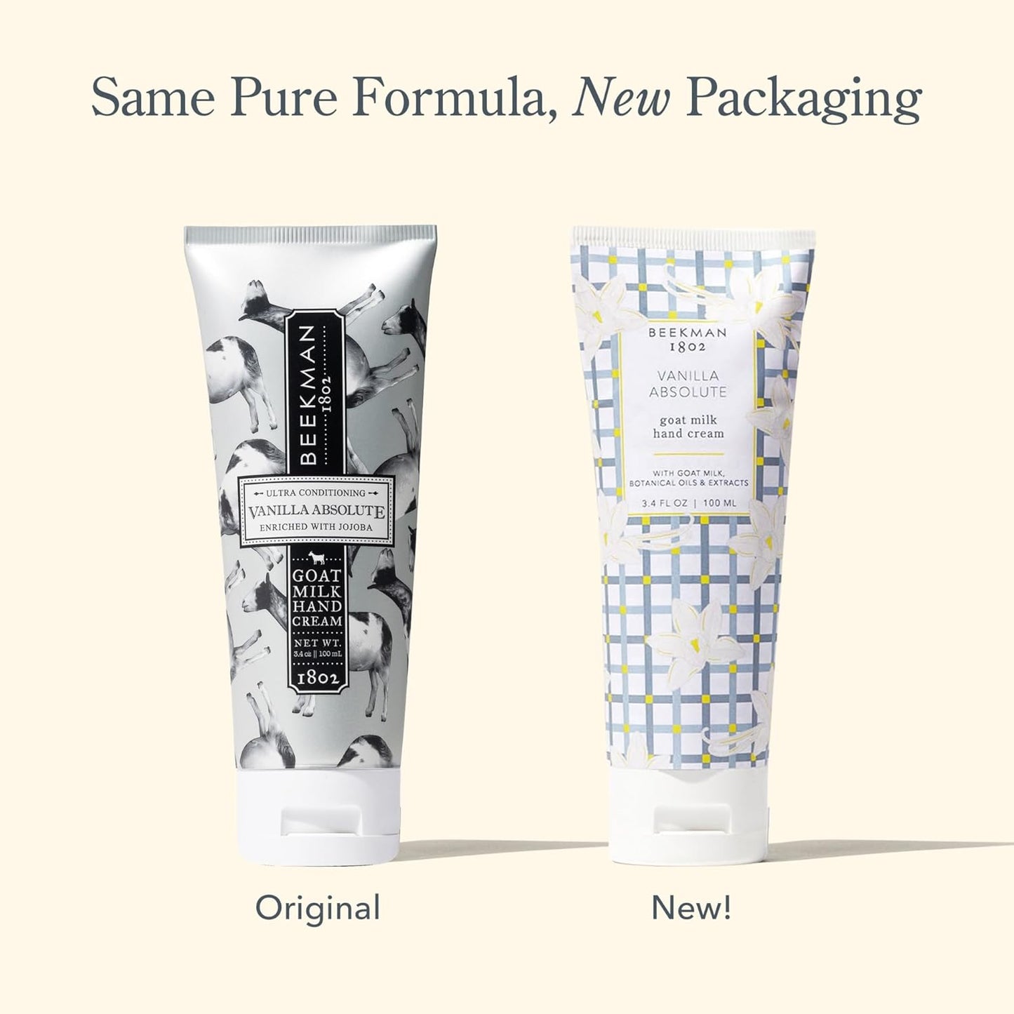 Beekman 1802 Pure Goat Milk Hand Cream, Vanilla Absolute - Scented - 3.4 oz - Moisturizing Lotion for Dry Skin - Anti-Aging Hydration - Good for Sensitive Skin - Cruelty Free