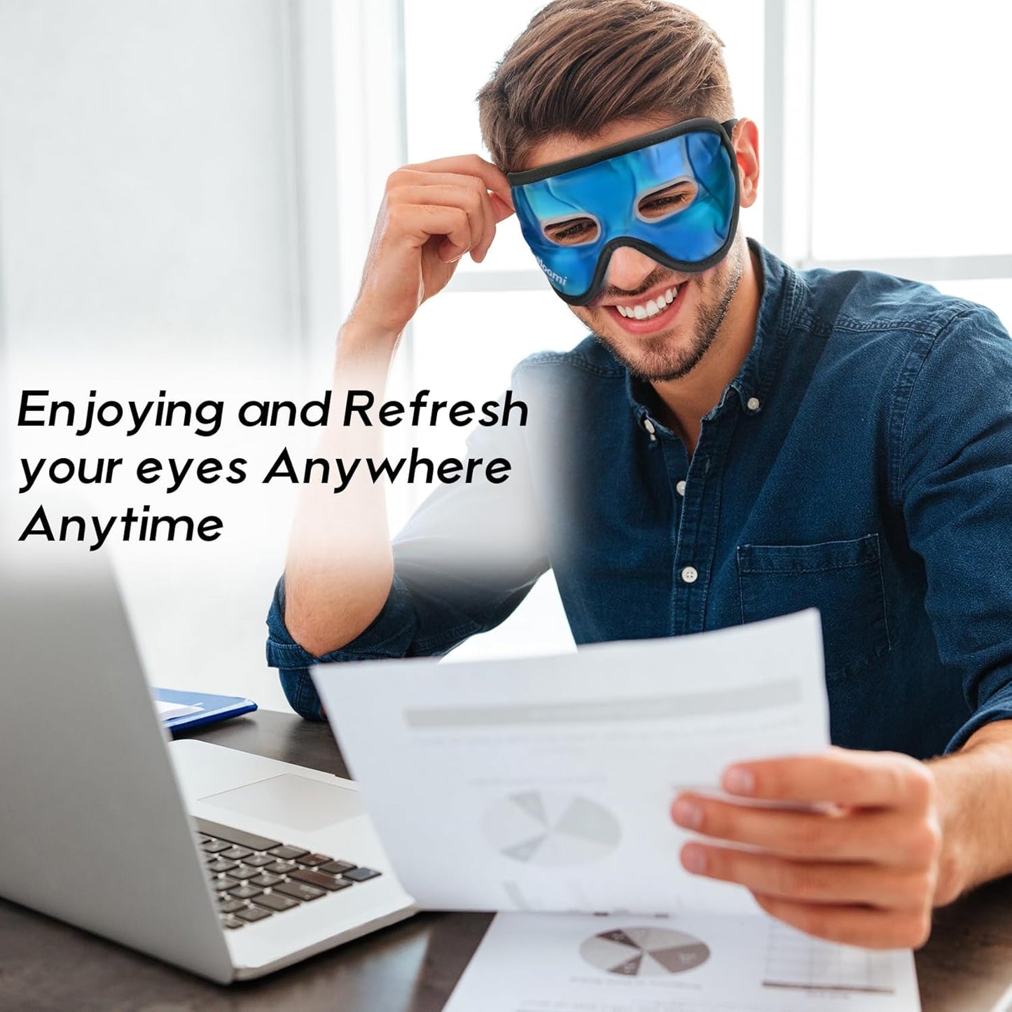 Cooling Eye Mask, Gel Eye Mask with Holes, Reusable Ice Mask, Cool Eye Ice Pack, Comfort Snug Fit, No Freeze, Cold Eye Compress for Home, Office, Relaxation, Morning Refreshment, Blue